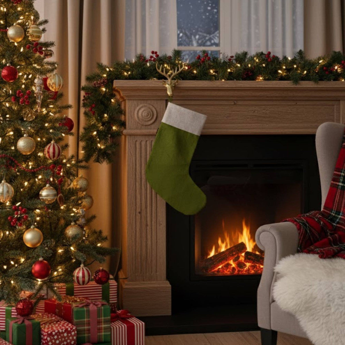 Linen Stocking Christmas Sock with personalization