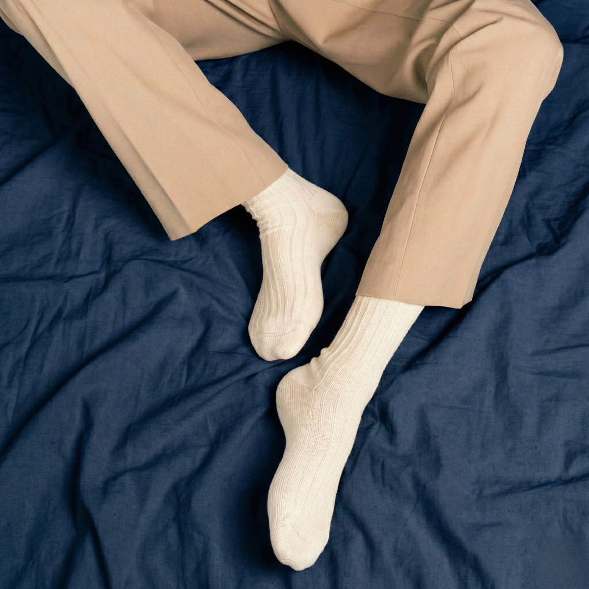 KLUE Organic Cotton Solid Knitted Stripes socks | Beige