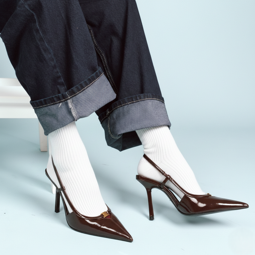 KLUE Organic Cotton Solid Fine Stripes socks | White