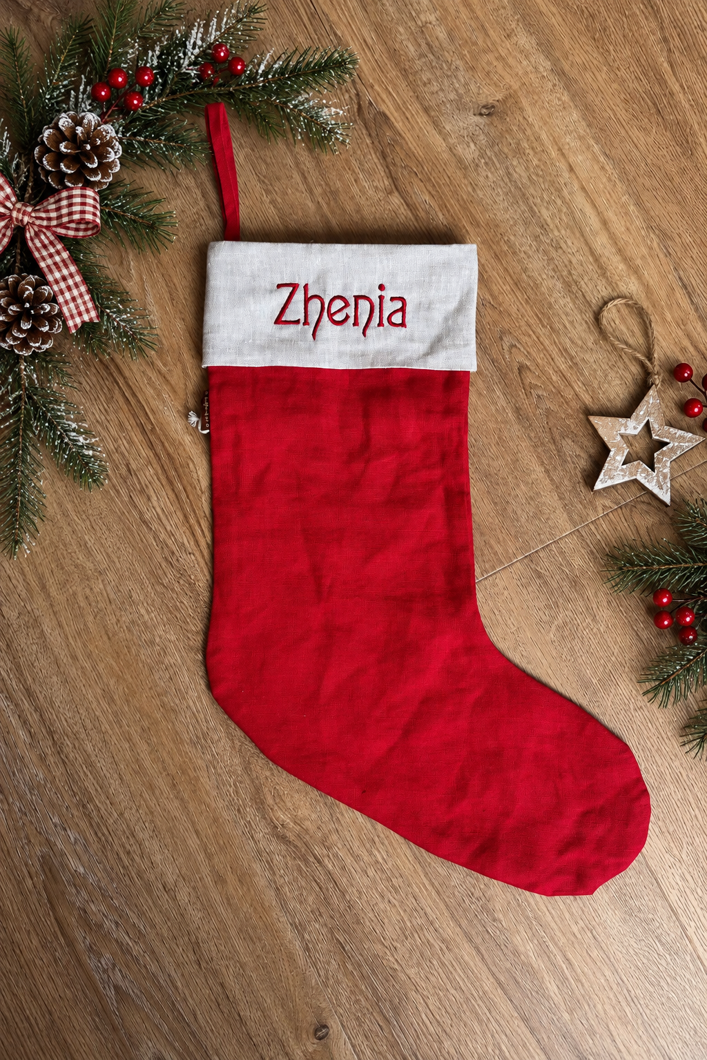 Linen Stocking Christmas Sock with personalization