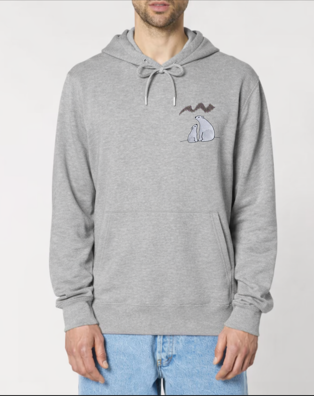 White Bears & Northern Lights Hoodie — Embroidered Relaxed Fit Sweatshirt