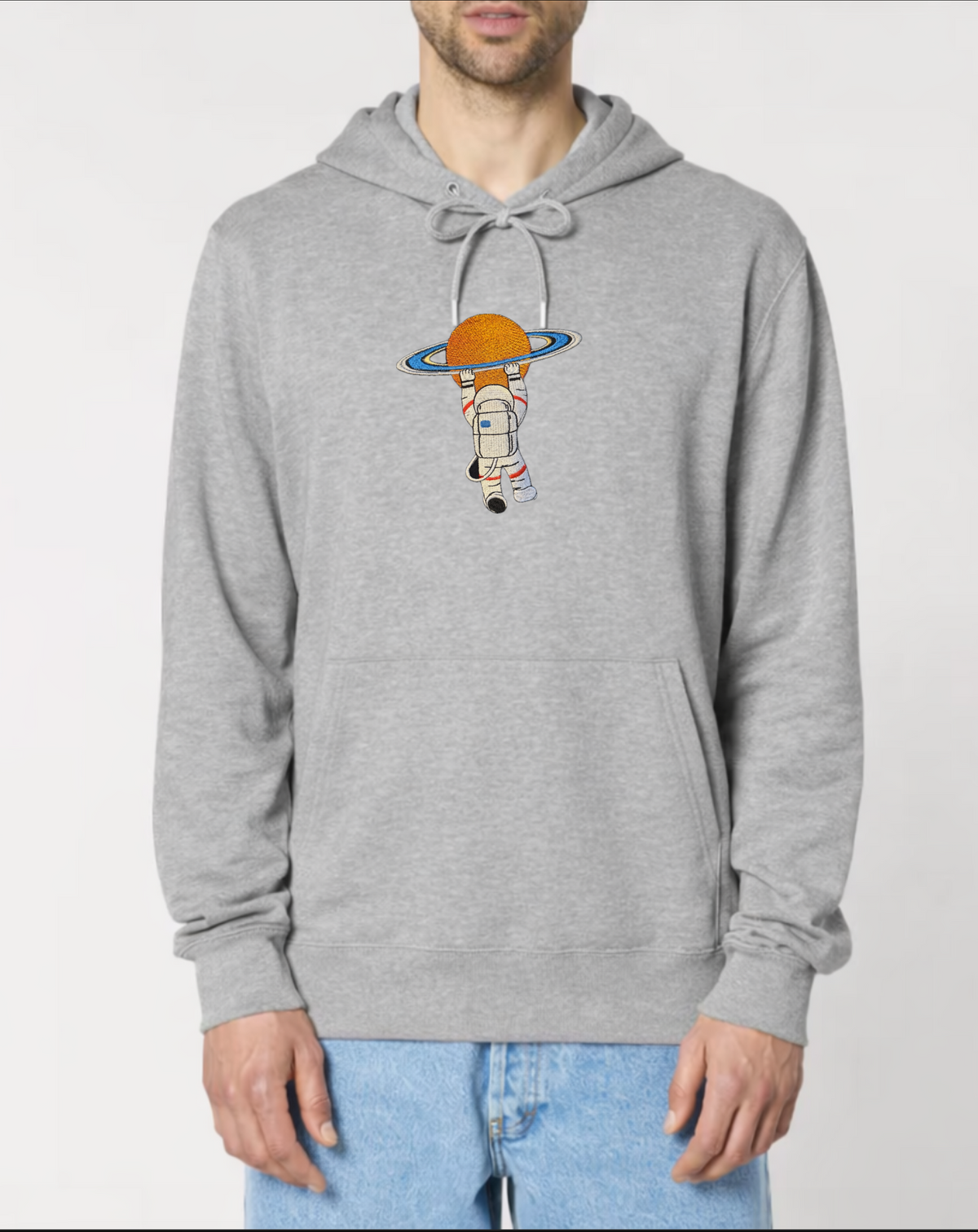 Astronaut Holding Planet Hoodie — Artemis II Mission Relaxed Fit Sweatshirt