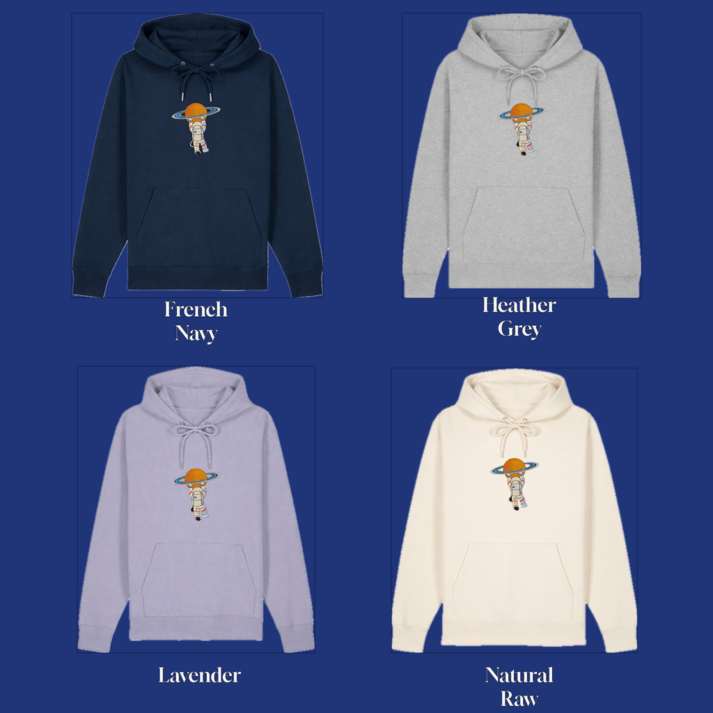 Astronaut Holding Planet Hoodie — Artemis II Mission Relaxed Fit Sweatshirt