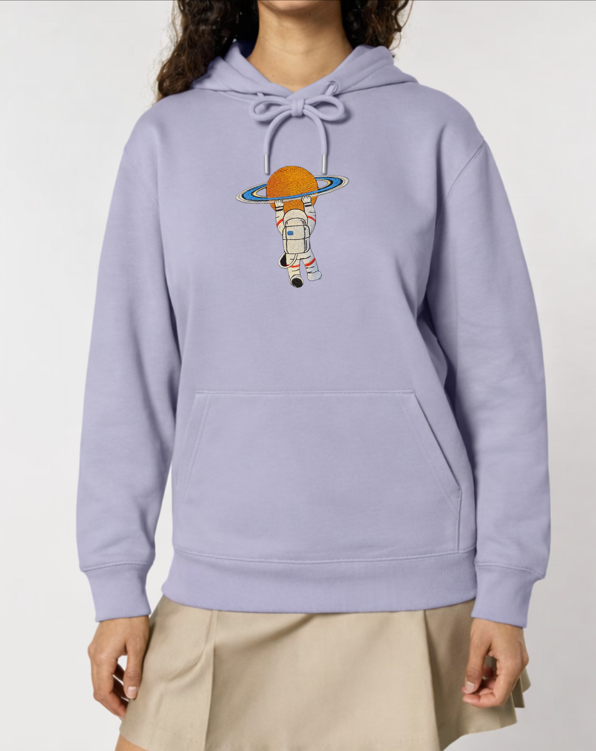 Astronaut Holding Planet Hoodie — Artemis II Mission Relaxed Fit Sweatshirt