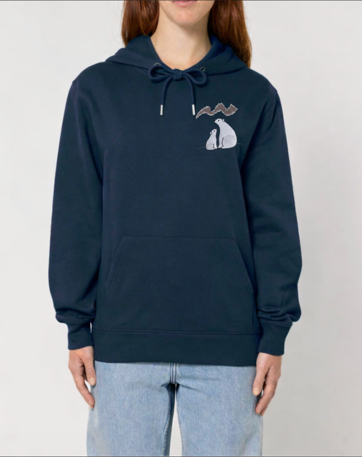 White Bears & Northern Lights Hoodie — Embroidered Relaxed Fit Sweatshirt