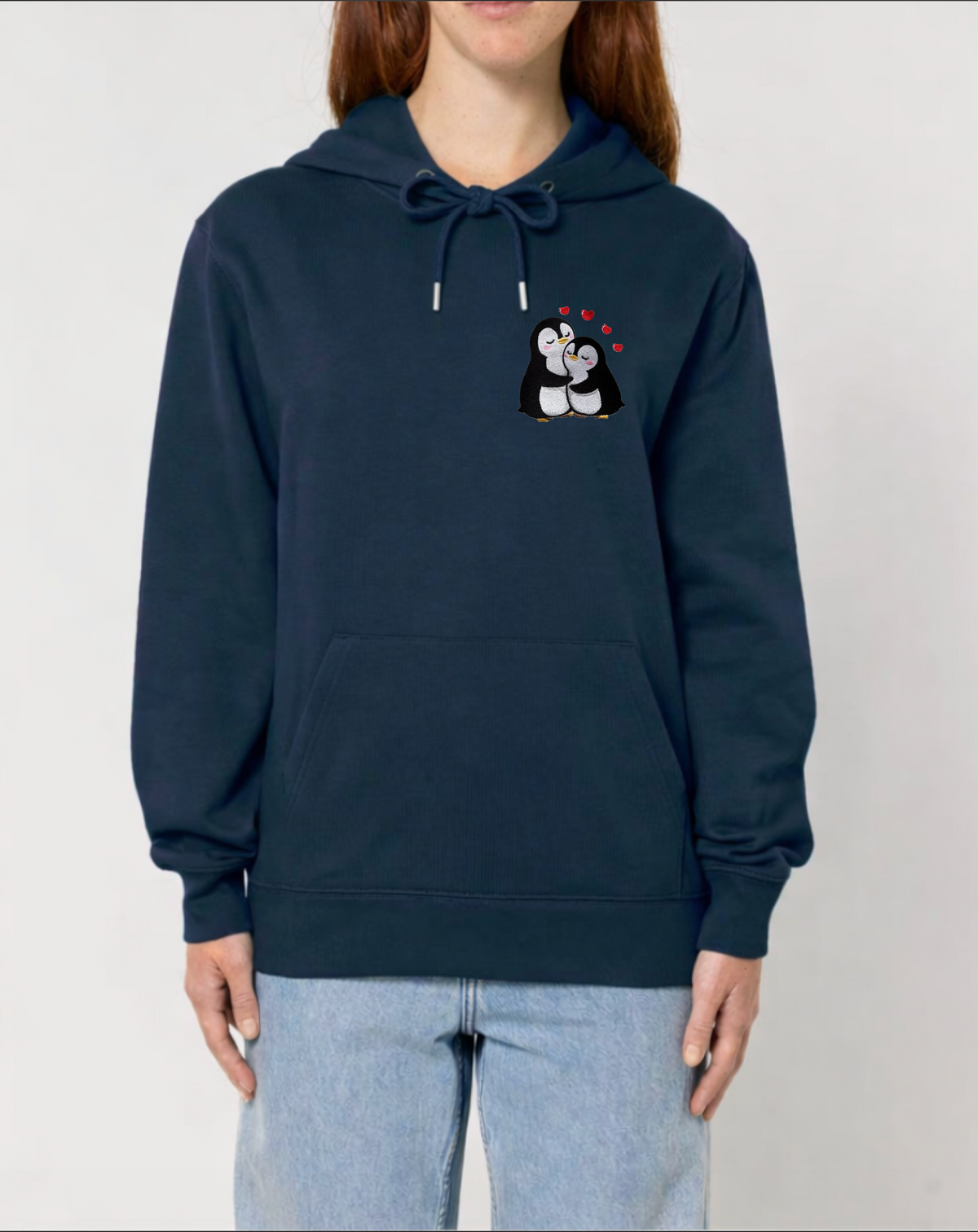 Penguin Love Embroidered Hoodie — Cozy Relaxed Fit Hooded Sweatshirt
