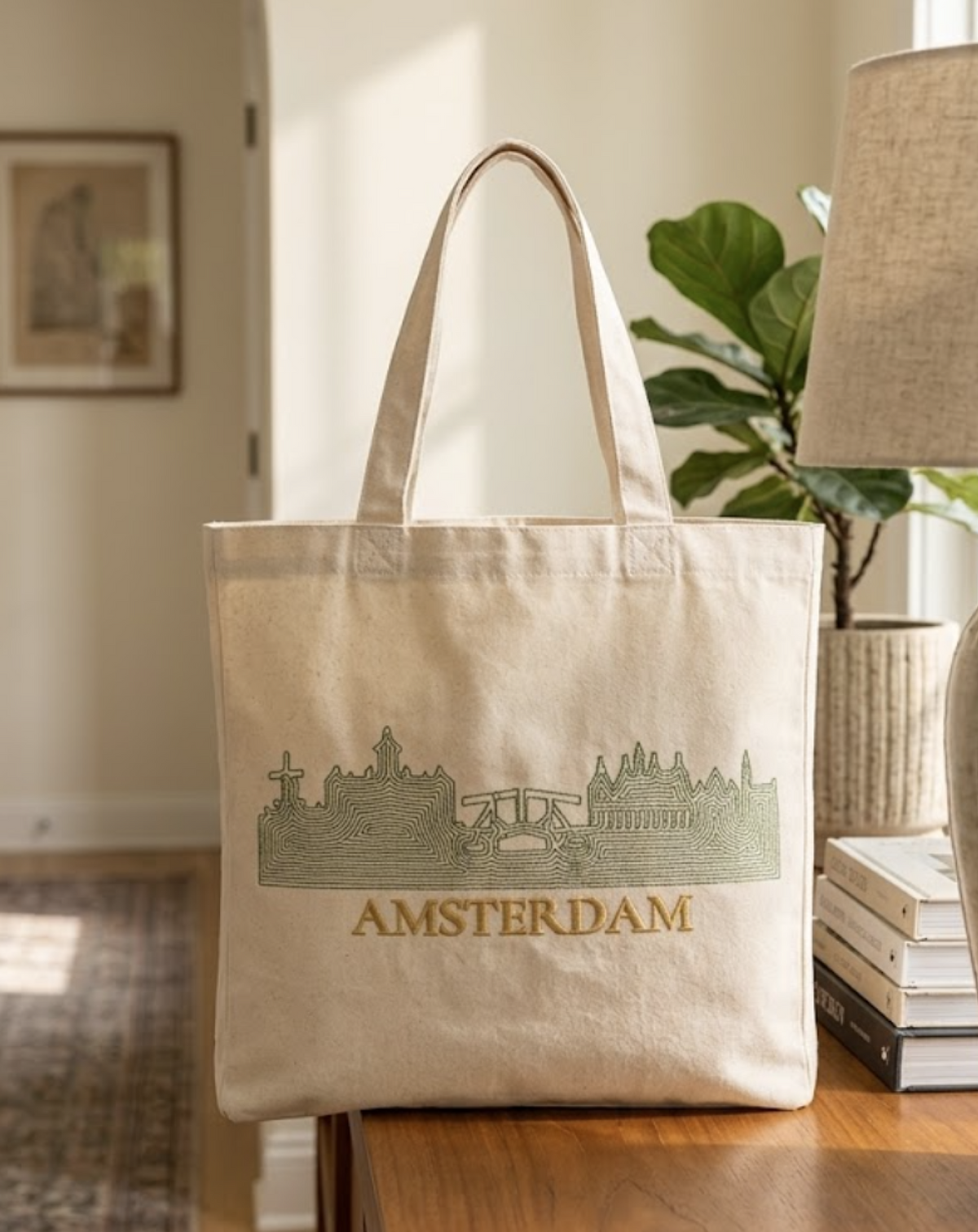 Minimalist Embroidered "AMSTERDAM" Tote Bag