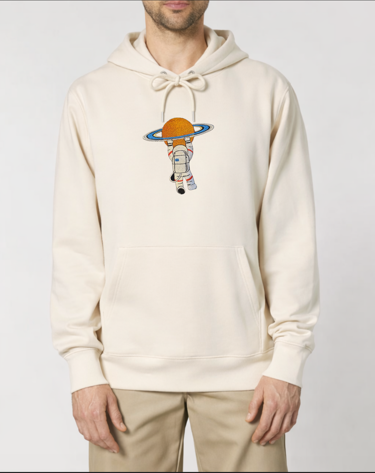 Astronaut Holding Planet Hoodie — Artemis II Mission Relaxed Fit Sweatshirt