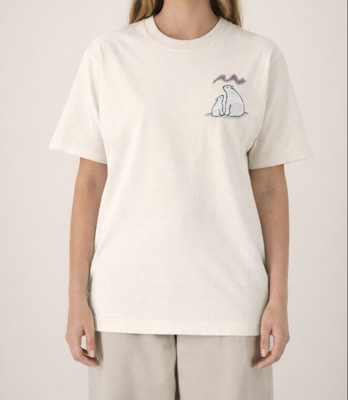 Northern Lights White Bears Embroidered T-Shirt — Unisex Relaxed Fit Cotton
