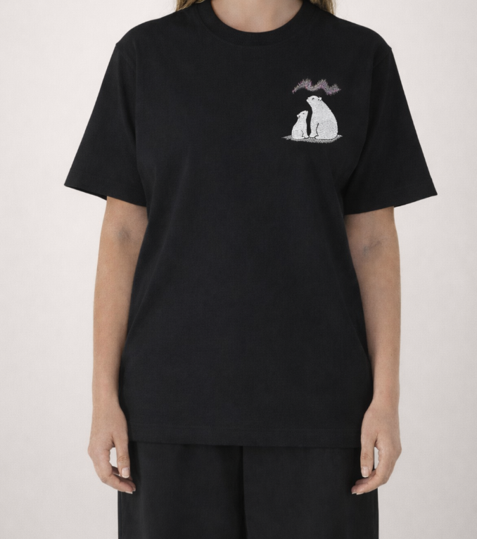 Northern Lights White Bears Embroidered T-Shirt — Unisex Relaxed Fit Cotton
