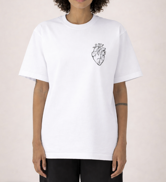 Minimalist Heart Line Art Embroidered T-Shirt — Relaxed Fit Cotton Tee