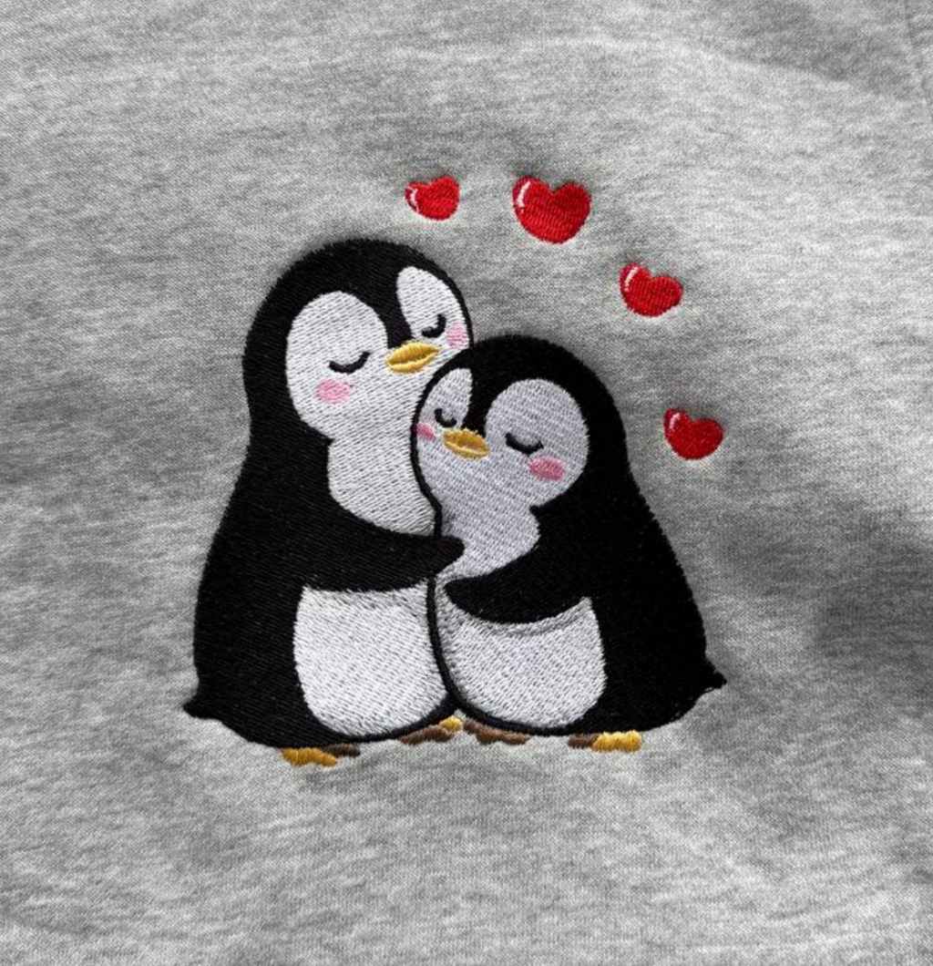 Embroidered Penguin Love Relaxed Fit T-Shirt — Organic Cotton Tee
