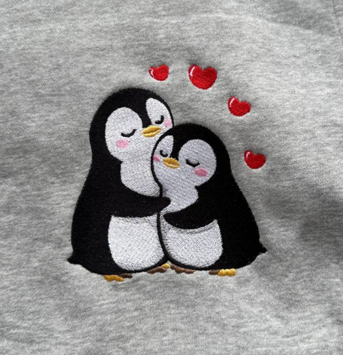 Embroidered Penguin Love Relaxed Fit T-Shirt — Organic Cotton Tee