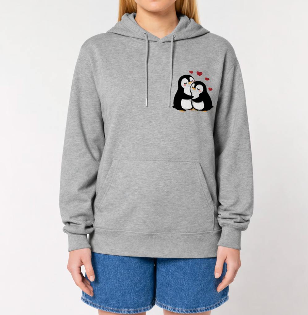 Penguin Love Embroidered Hoodie — Cozy Relaxed Fit Hooded Sweatshirt