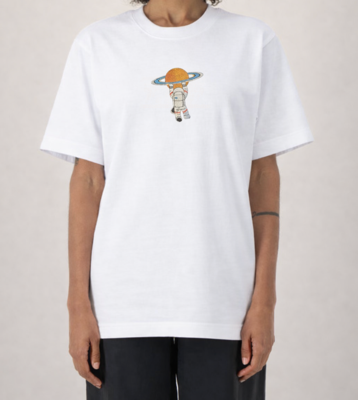 Astronaut Embroidered T-Shirt — Relaxed Fit Space Graphic Tee - Artemis II