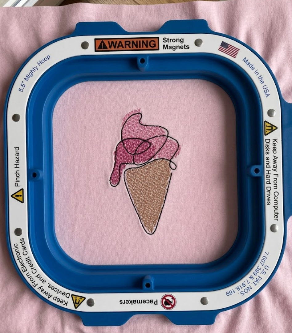 Watercolor Embroidered Ice Cream T-Shirt | Artistic Machine Embroidery Tee | Unique Gift for Her | Soft Cotton Summer Top