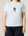 Watercolor Embroidered Ice Cream T-Shirt | Artistic Machine Embroidery Tee | Unique Gift for Her | Soft Cotton Summer Top