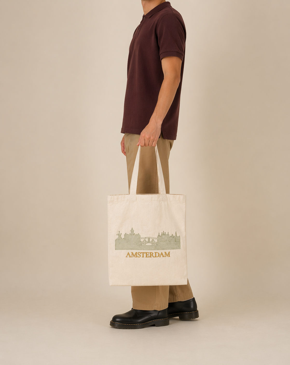 Minimalist Embroidered "AMSTERDAM" Tote Bag