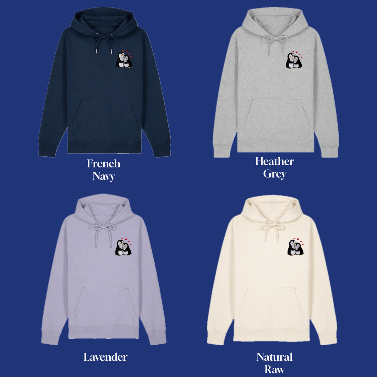 Penguin Love Embroidered Hoodie — Cozy Relaxed Fit Hooded Sweatshirt