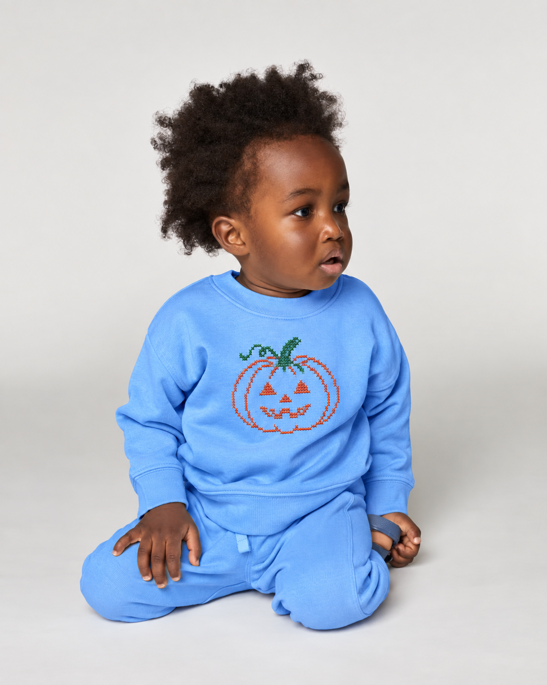 Kids Embroidered Pumpkin Sweatshirt (Halloween)
