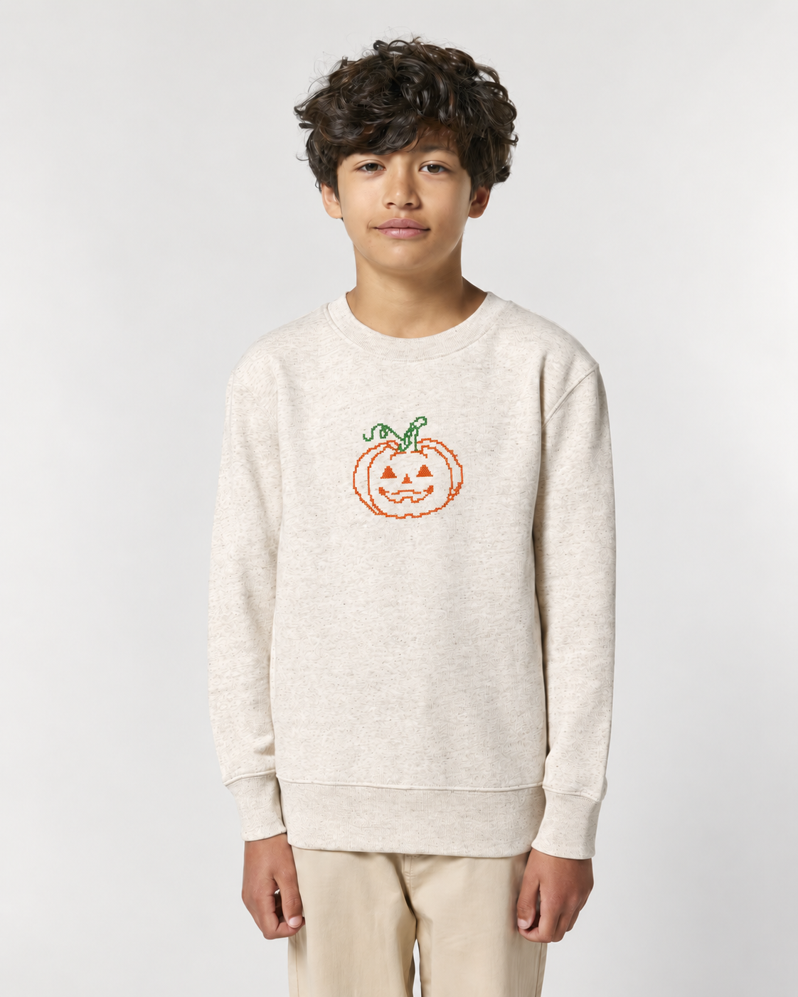 Kids Embroidered Pumpkin Sweatshirt (Halloween)