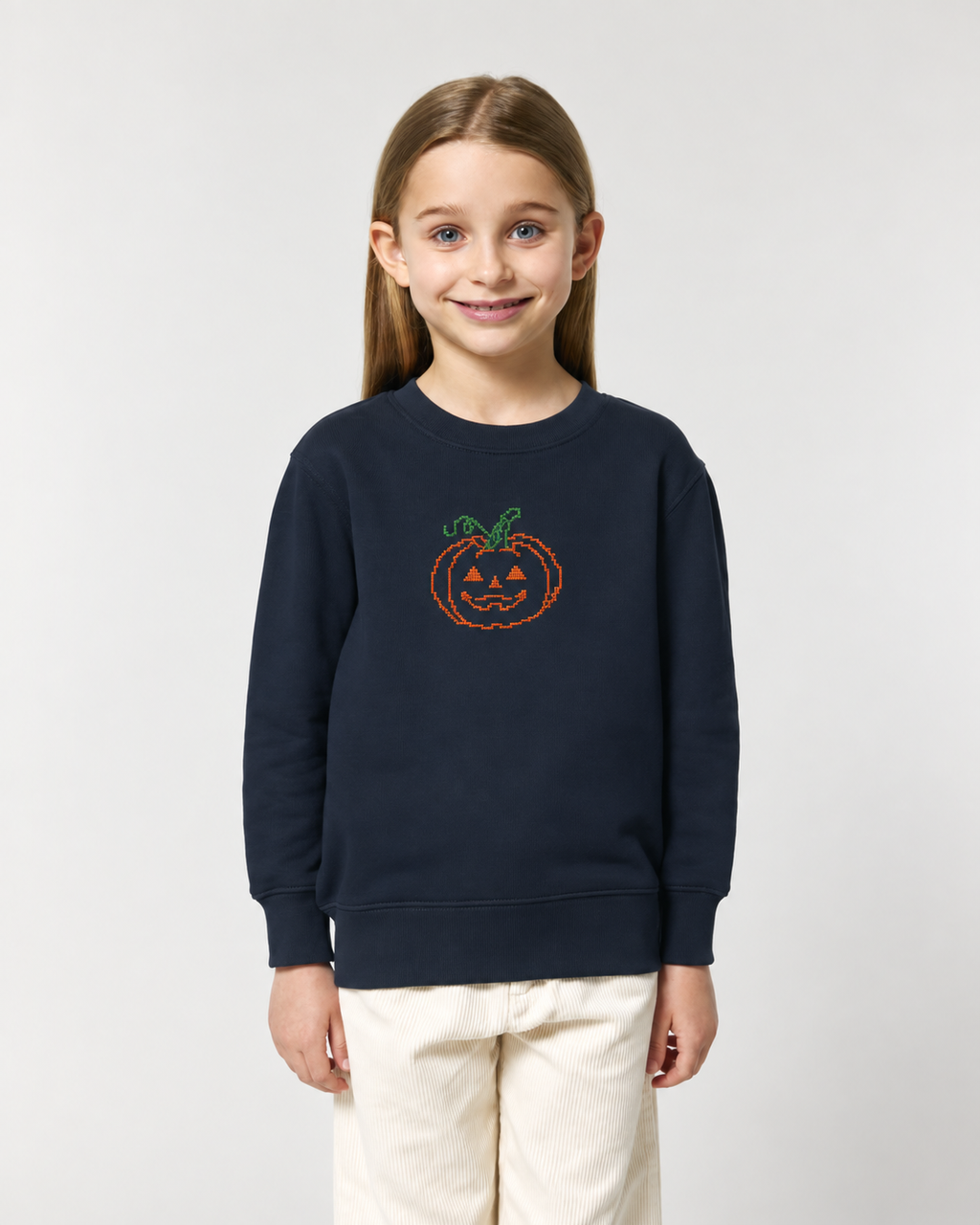 Kids Embroidered Pumpkin Sweatshirt (Halloween)